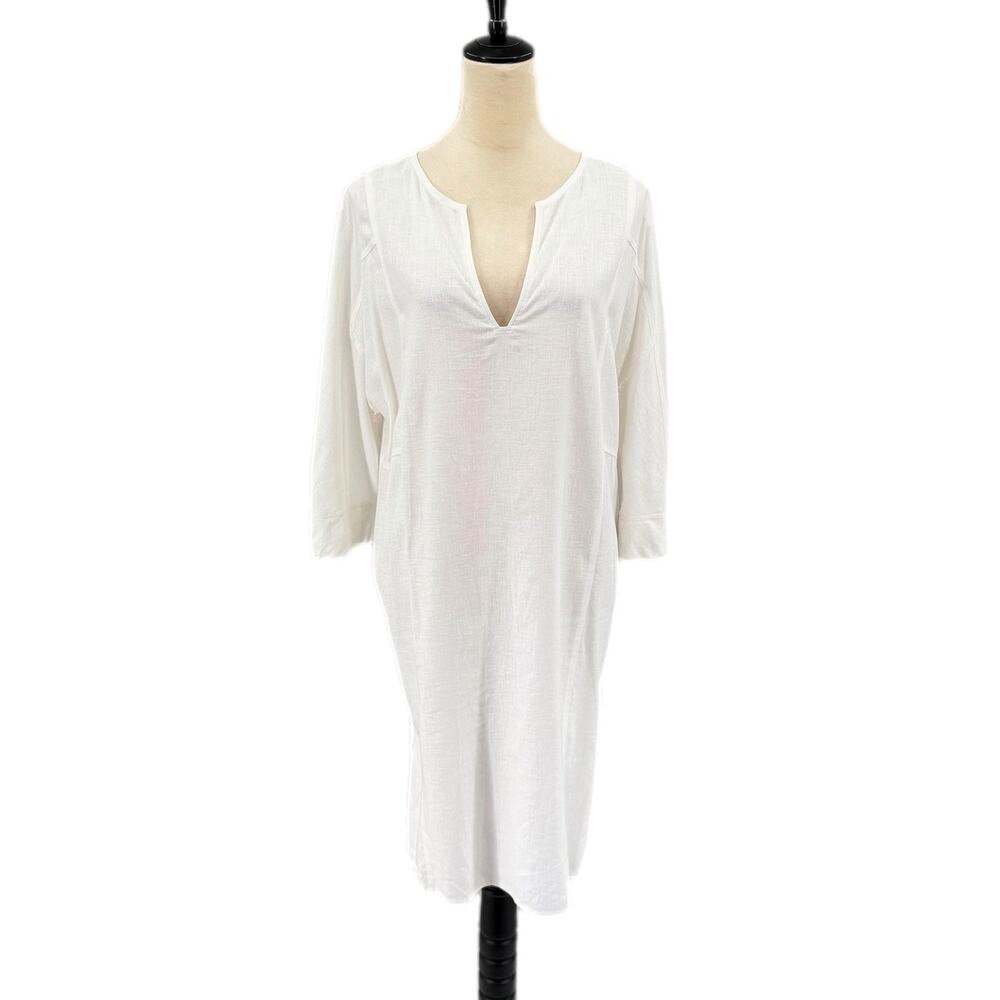 Vince NWT Sheer White Linen Blend Long Sleeve V-Neck Light Swim Coverup Dress